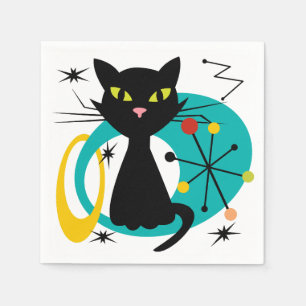 Mid Century black cat Napkin