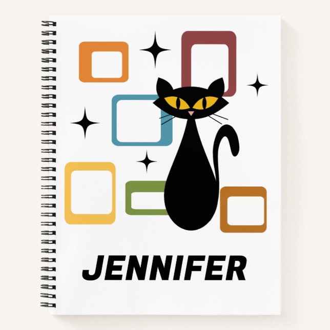 Mid Century black cat Notebook (Front)