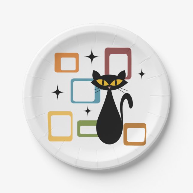 Mid Century black cat Paper Plate (Front)