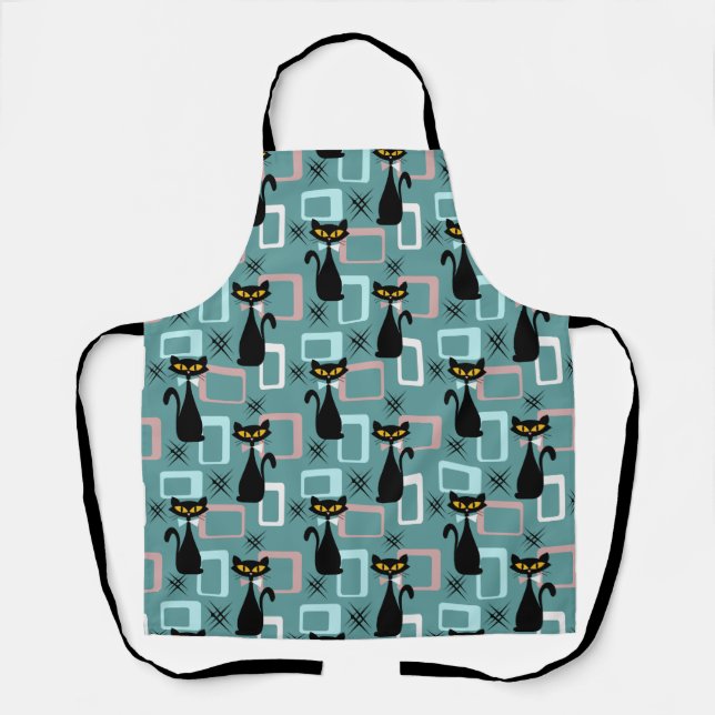 Mid Century black cat pattern Apron (Front)