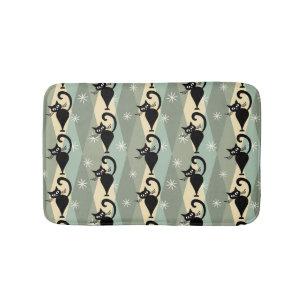 Mid Century black cat pattern Bath Mat