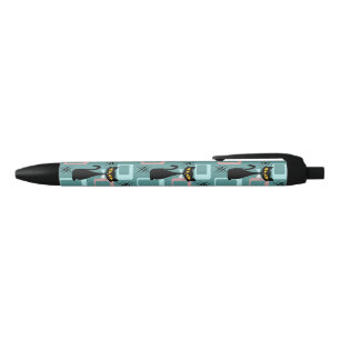 Mid Century black cat pattern Black Ink Pen