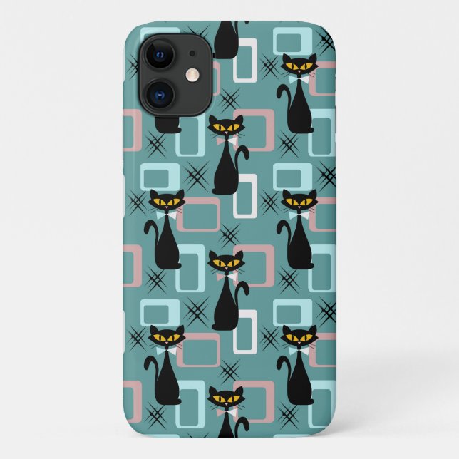 Mid Century black cat pattern  Case-Mate iPhone Case (Back)