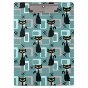 Mid Century black cat pattern Clipboard