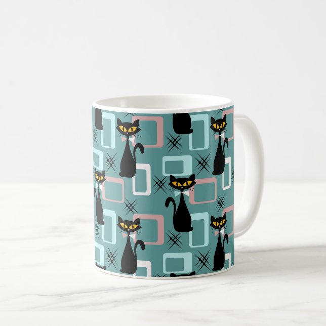 Mid Century black cat pattern Coffee Mug (Front Right)