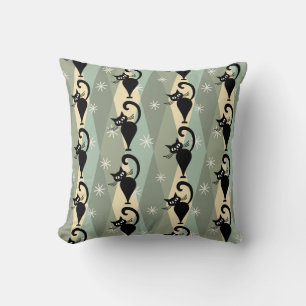 Mid Century black cat pattern Cushion