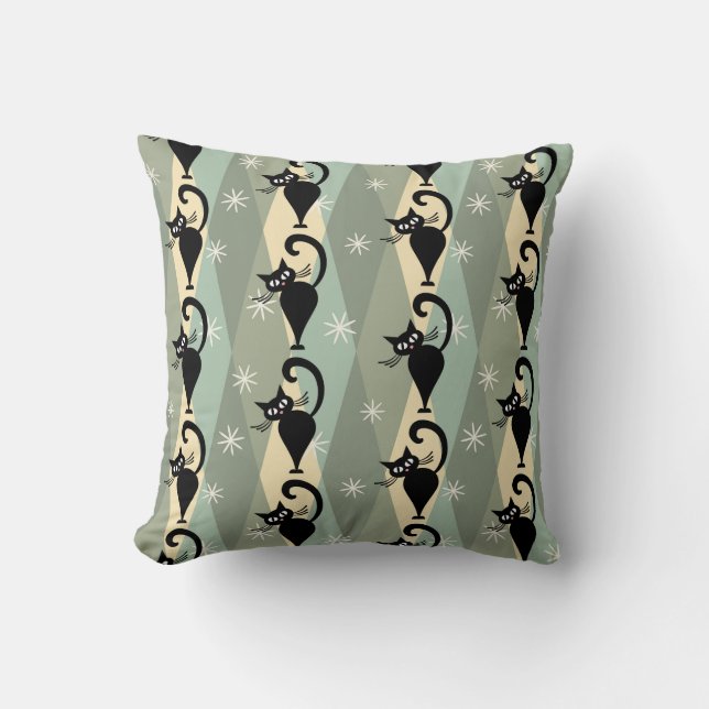 Mid Century black cat pattern Cushion (Front)