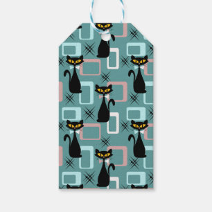 Mid Century black cat pattern Gift Tags