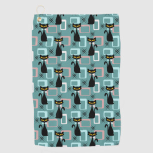 Mid Century black cat pattern  Golf Towel