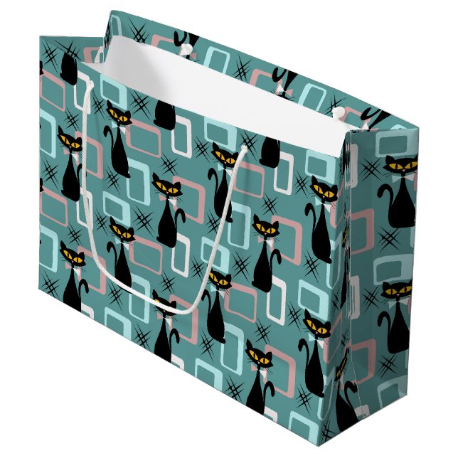 Mid Century black cat pattern Large Gift Bag (Front Angled)