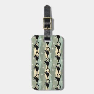 Mid Century black cat pattern Luggage Tag