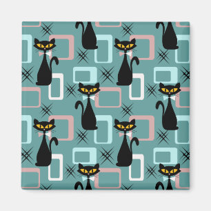 Mid Century black cat pattern Magnet