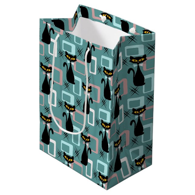 Mid Century black cat pattern Medium Gift Bag (Front Angled)