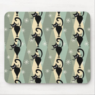 Mid Century black cat pattern Mouse Mat