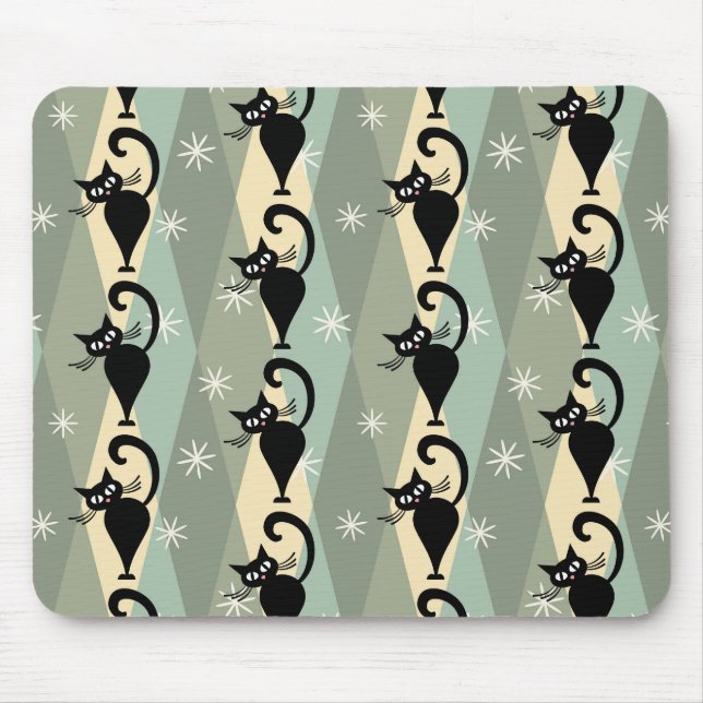 Mid Century black cat pattern Mouse Mat (Front)