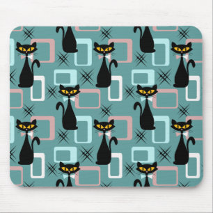 Mid Century black cat pattern Mouse Mat