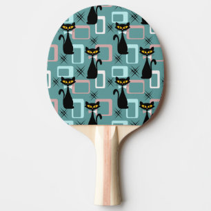 Mid Century black cat pattern  Ping Pong Paddle