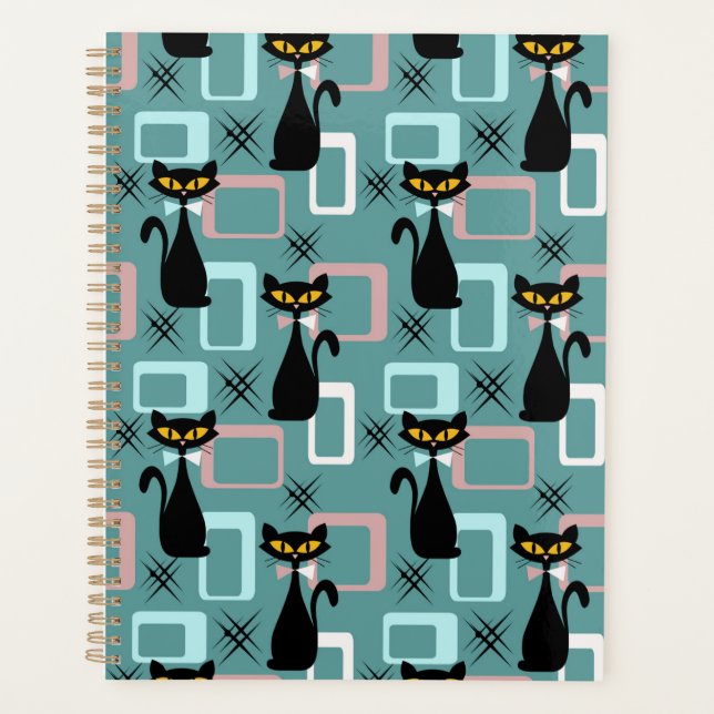 Mid Century black cat pattern Planner (Front)