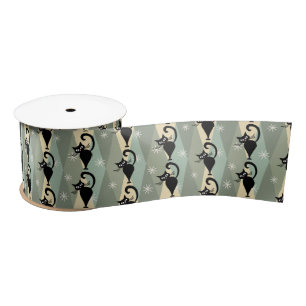 Mid Century black cat pattern Satin Ribbon