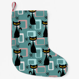 Mid Century black cat pattern Small Christmas Stocking