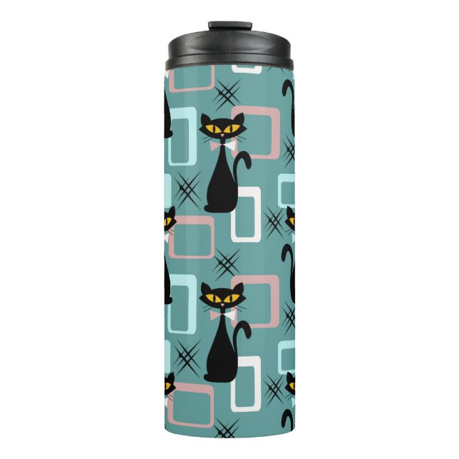 Mid Century black cat pattern Thermal Tumbler (Front)