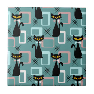 Mid Century black cat pattern Tile