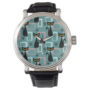 Mid Century black cat pattern Watch