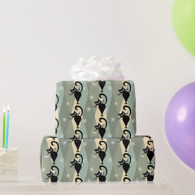 Mid Century black cat pattern Wrapping Paper (Party Gifts)