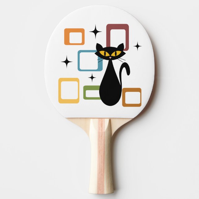 Mid Century black cat Ping Pong Paddle (Front)