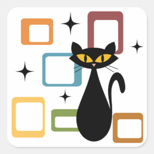 Mid Century black cat Square Sticker