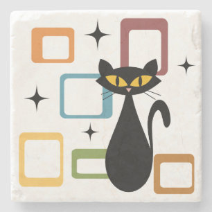 Mid Century black cat Stone Coaster
