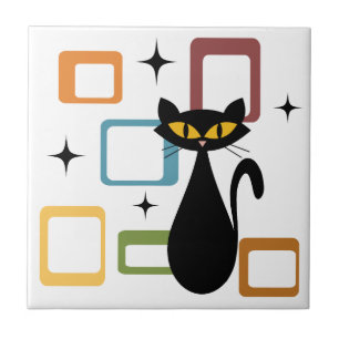 Mid Century black cat Tile