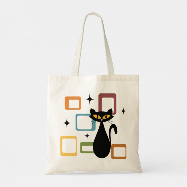 Mid Century black cat Tote Bag (Back)