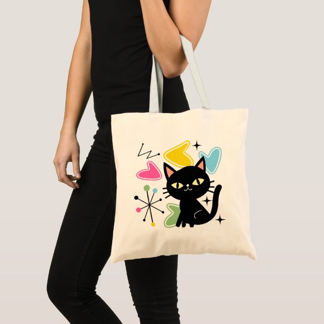 Mid Century black cat Tote Bag (Front (Product))