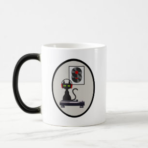 Mid Century black Cat with headphones Magic Mug
