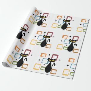 Mid Century black cat Wrapping Paper
