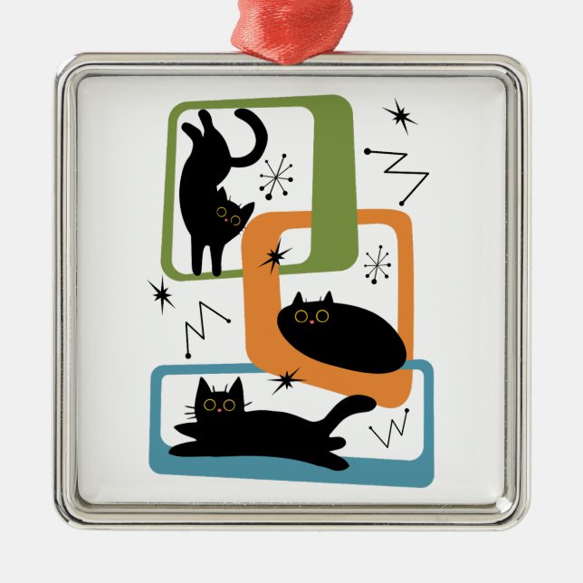 Mid Century black cats Metal Tree Decoration (Front)