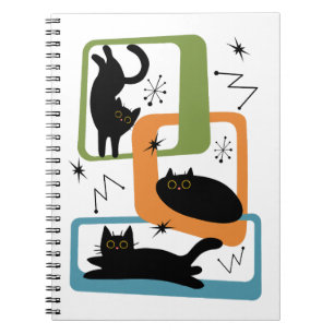 Mid Century black cats Notebook