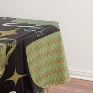 Mid Century Black Teacup Pattern Tablecloth