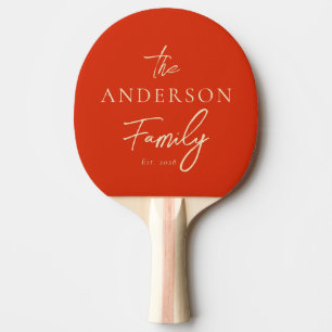 Mid-Century Blood Orange Hand Written Family Name Ping Pong Paddle
