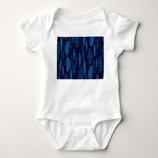 Mid-Century Blue Atomic Seamless Pattern Baby Bodysuit (Front)