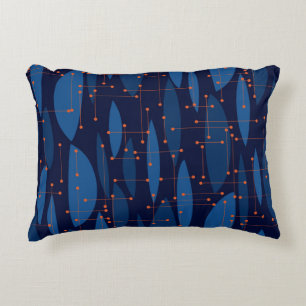 Mid-Century Blue Atomic Seamless Pattern Decorative Cushion