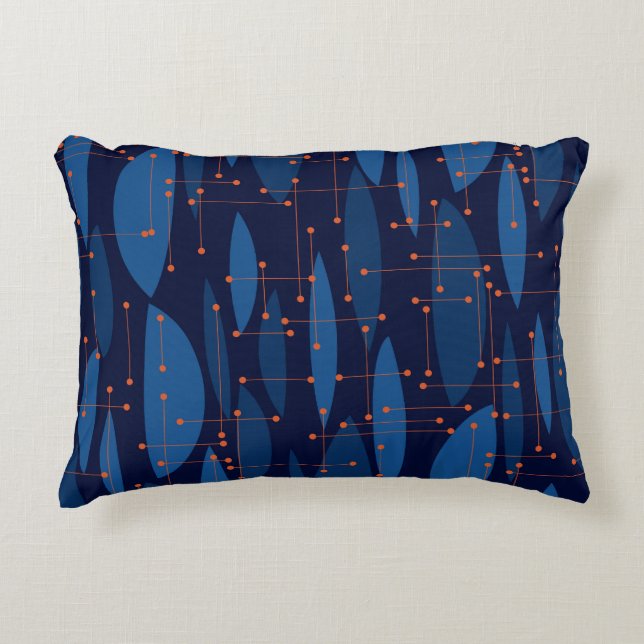 Mid-Century Blue Atomic Seamless Pattern Decorative Cushion (Front)