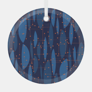Mid-Century Blue Atomic Seamless Pattern Glass Tree Decoration