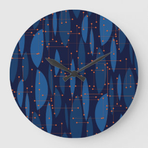 Mid-Century Blue Atomic Seamless Pattern Large Clock