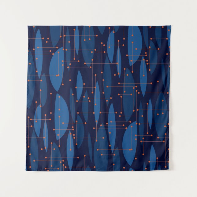 Mid-Century Blue Atomic Seamless Pattern Tapestry (Front)