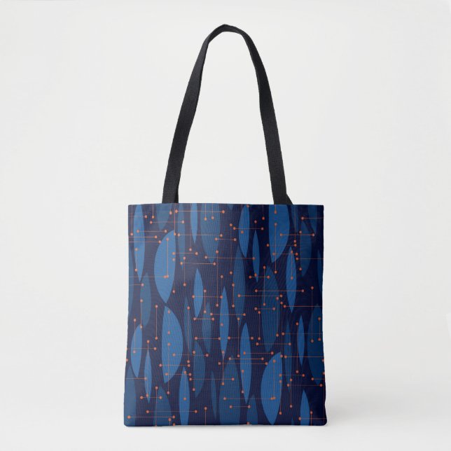 Mid-Century Blue Atomic Seamless Pattern Tote Bag (Front)