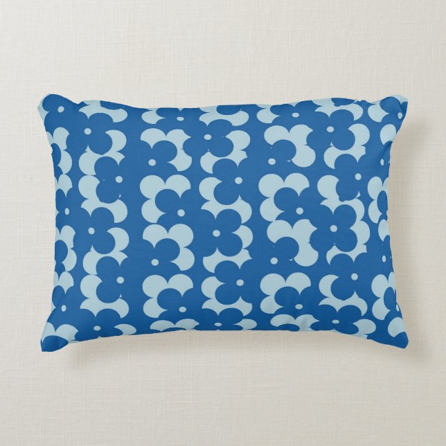 Mid Century Blue Flower Pattern Decorative Cushion (Front)