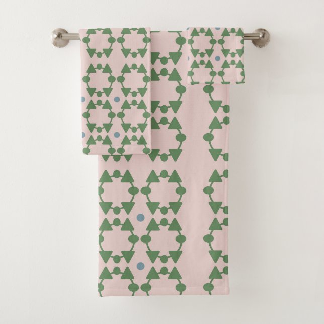 Mid Century Blush Pink, Sage & Blue Bath Towel Set (Insitu)