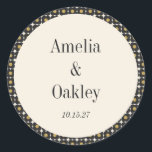 Mid Century Bold Black Gold Floral Wedding Custom Classic Round Sticker<br><div class="desc">Retro Mid Century Bold Black Gold Floral Wedding Custom Classic Round Sticker</div>